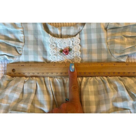 Haute Baby, Baby Girl's Mint Checkered Gingham & Lace Romper 12 Months Baby Girl - Picture 10 of 10